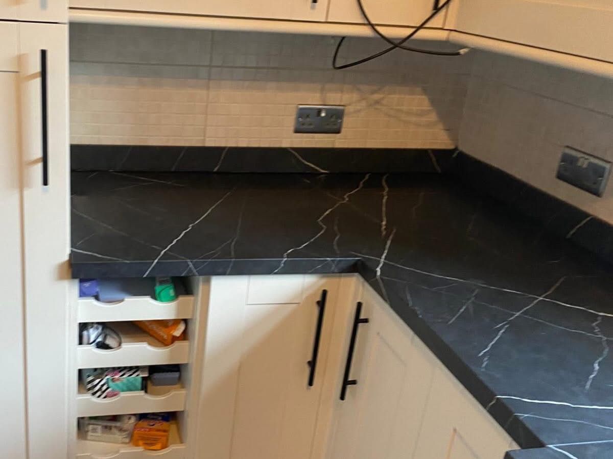 Black marble effect worktop