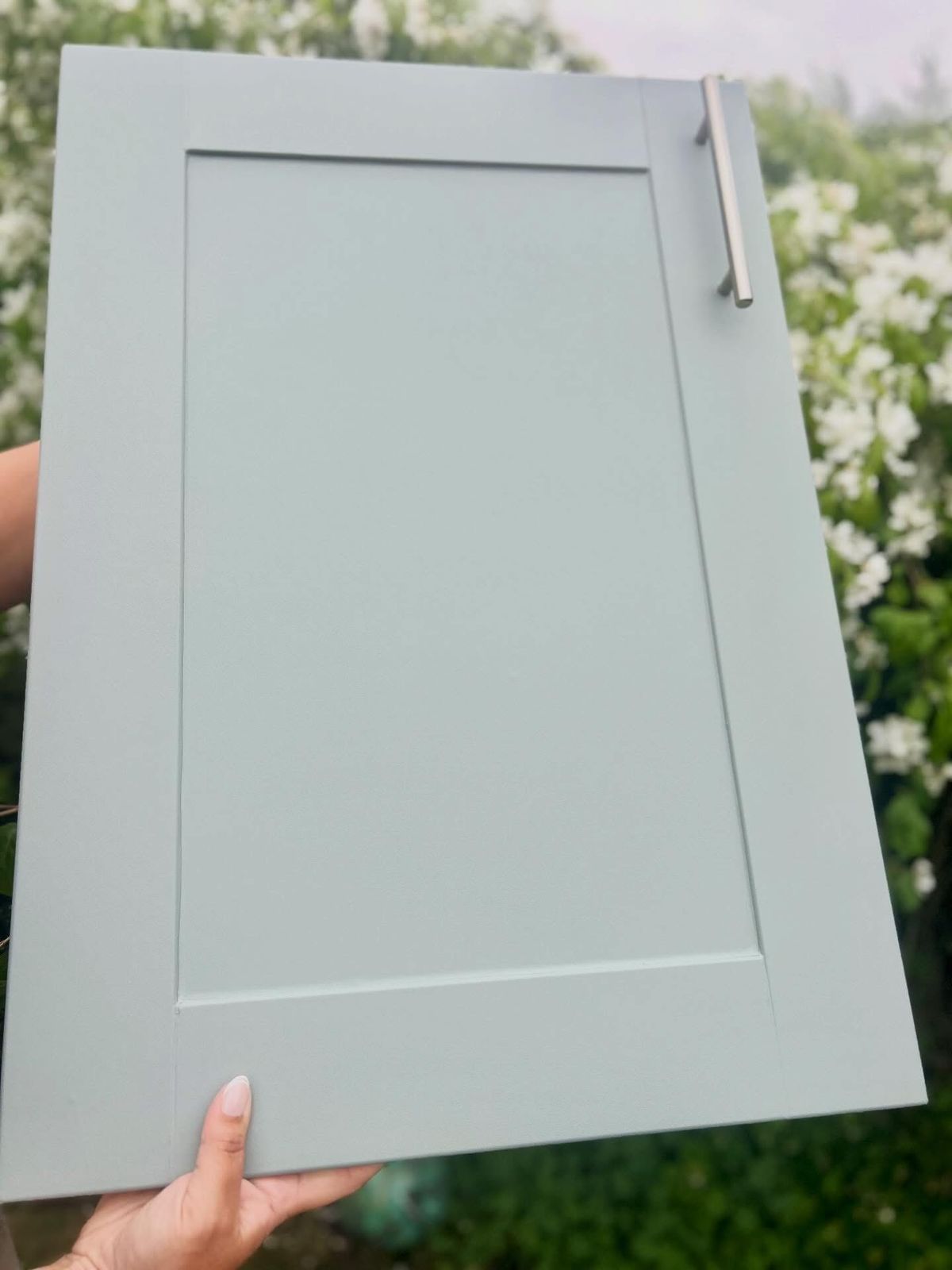 Sage green vinyl wrapped door sample
